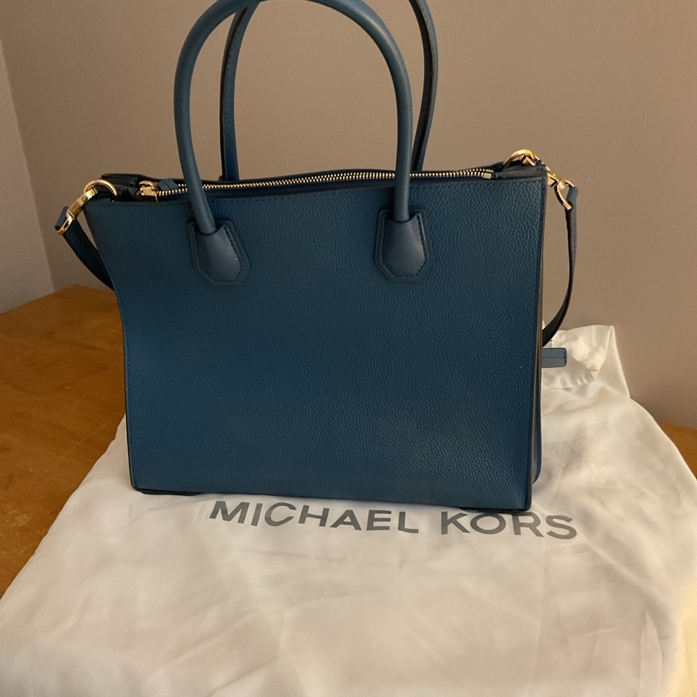 Michael Kors Mercer Studio Large Pebbled Leather Satchel Tote Crossbody (Blue) - Picture 6 of 8